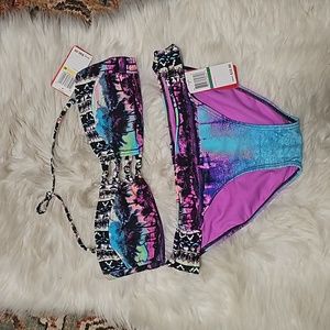 Gossip Brand New w/ Tag Bikini Dayglow Palms Print NWT Size M Top Size L Bottom